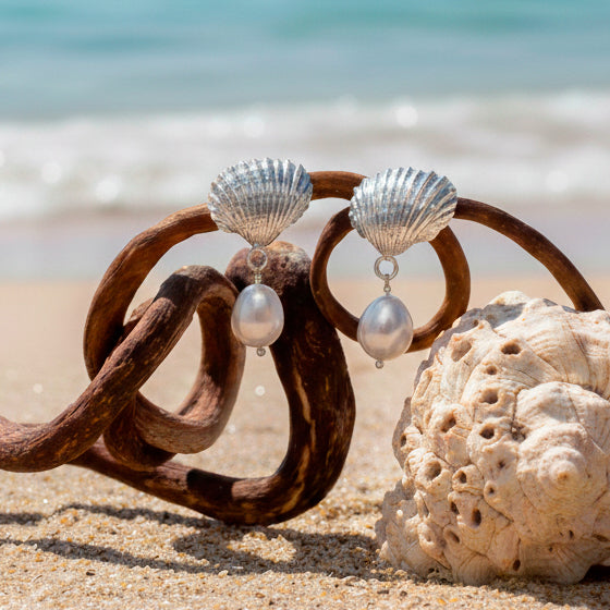 Aros Conchita y perla plata