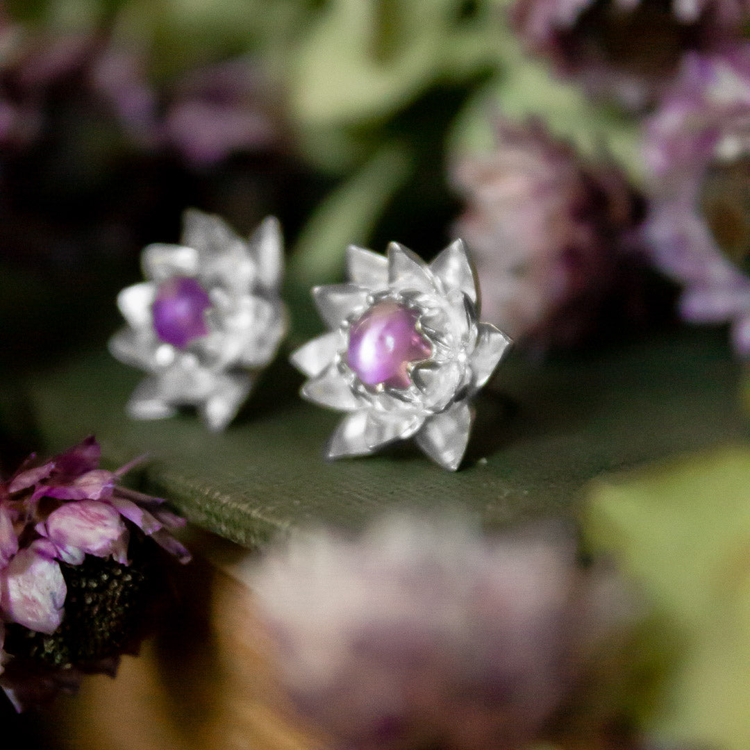 Aros flor de loto y amatista
