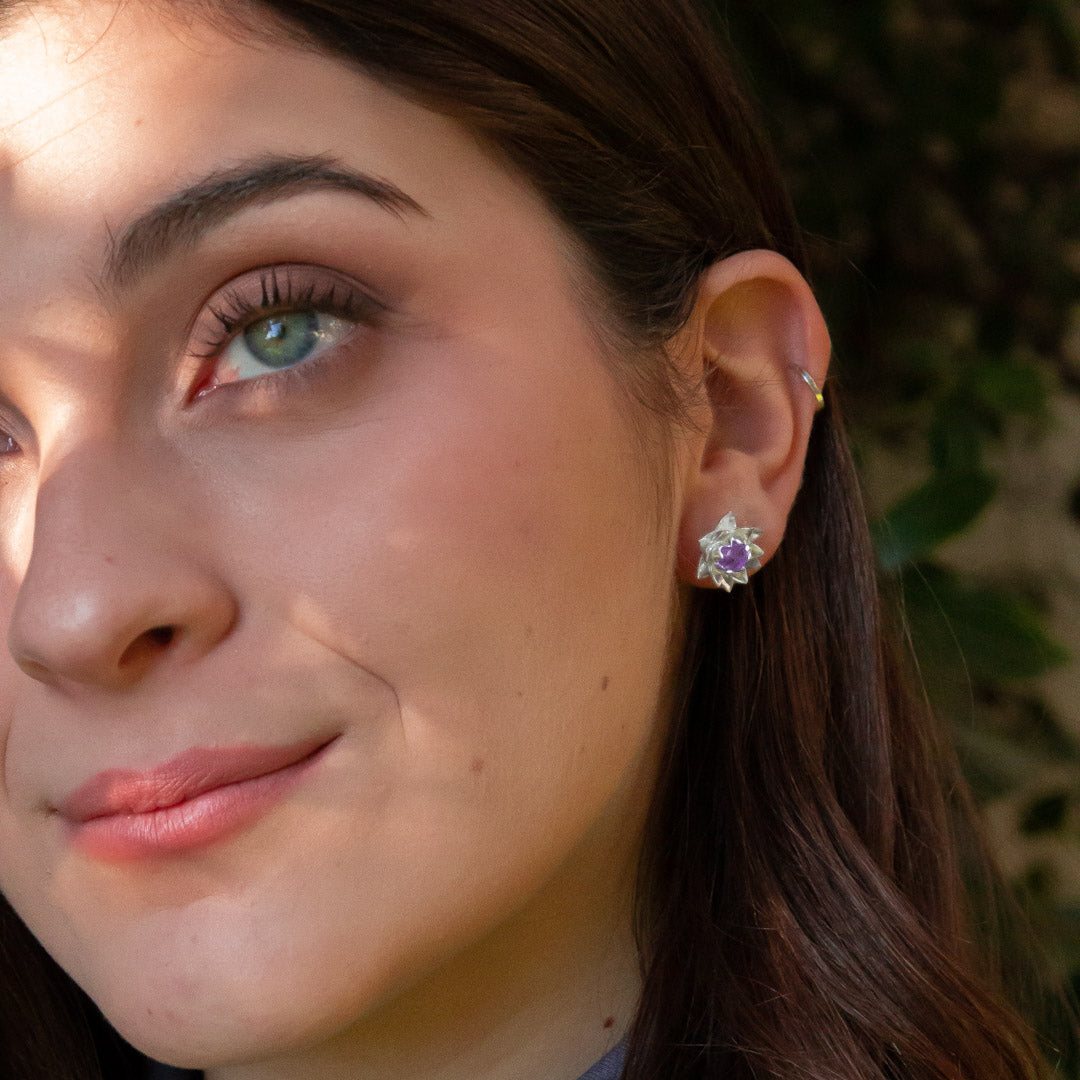 Aros flor de loto y amatista