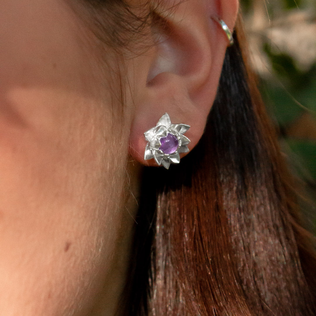 Aros flor de loto y amatista