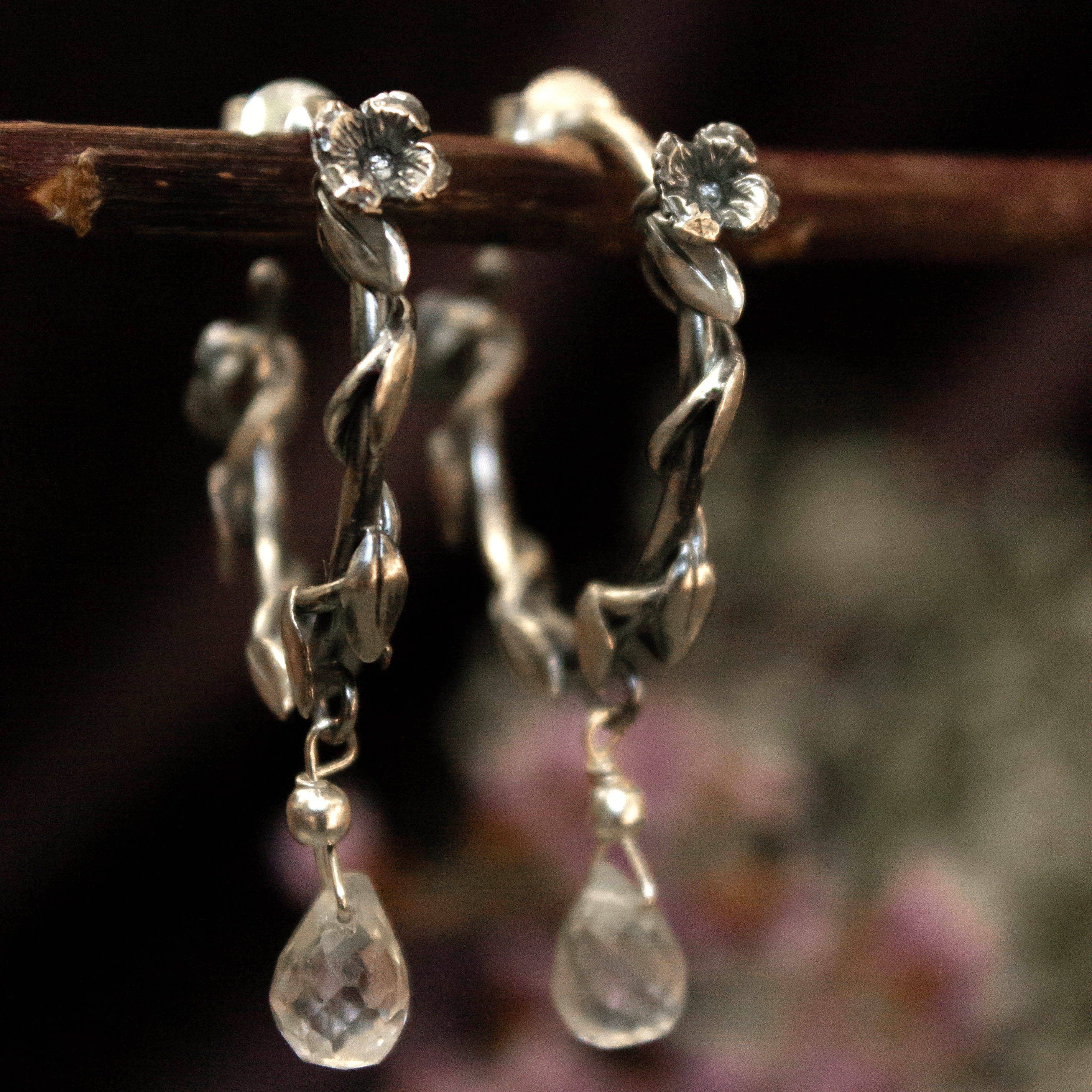 Aros Jardín Secreto Plata envejecida y Cuarzo