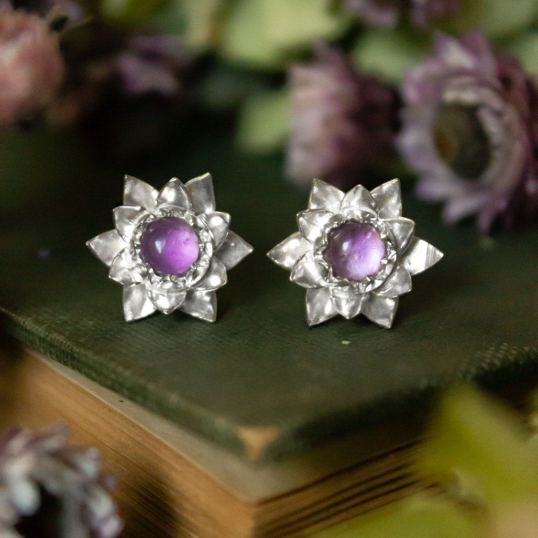 Aros flor de loto y amatista